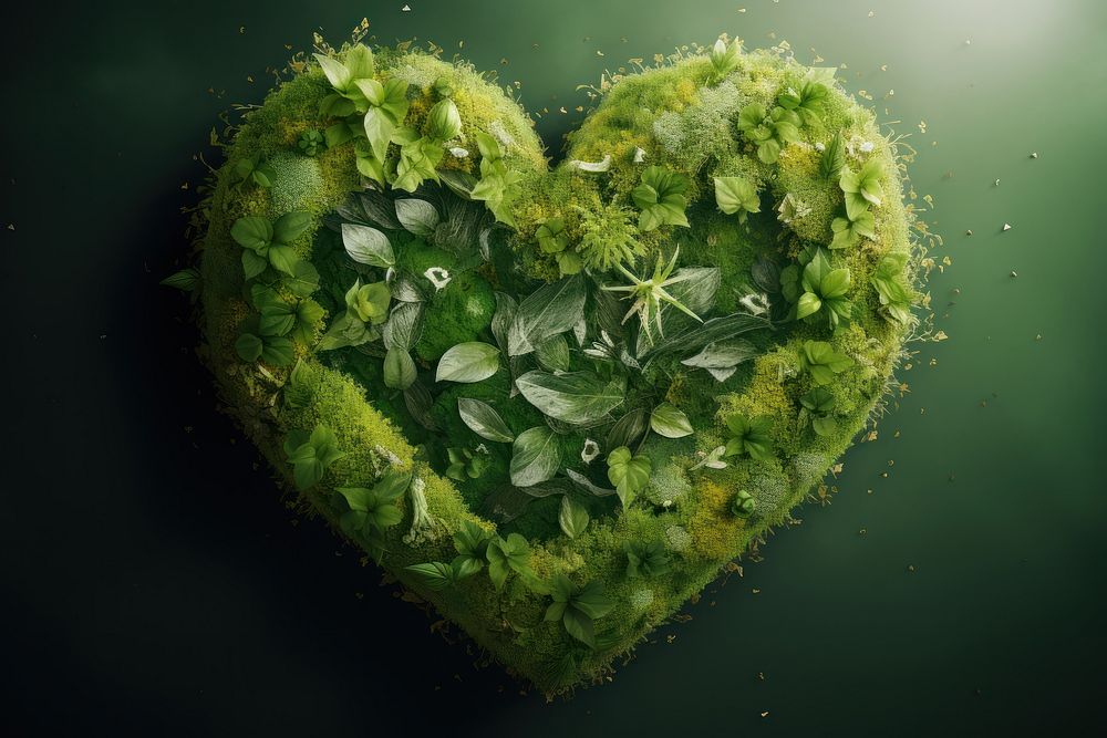 Green planet Earth in shape of heart plant food freshness.