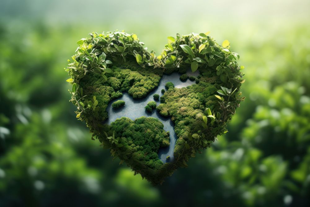 Green planet Earth in shape of heart outdoors nature plant.