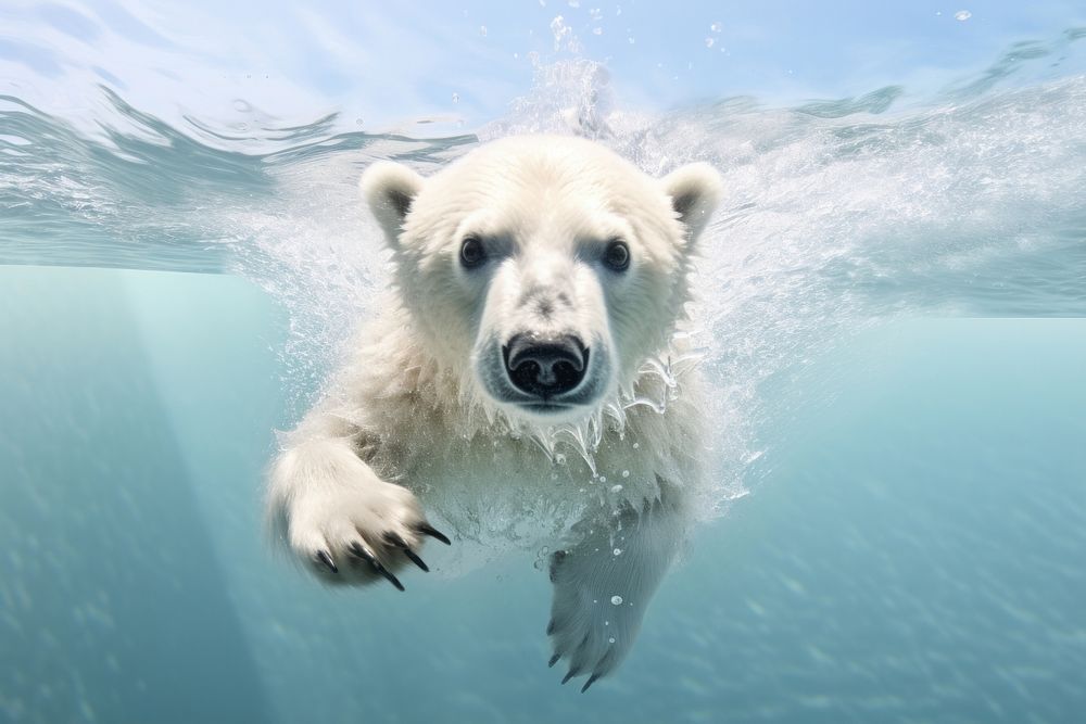 Polar bear wildlife swimming animal.