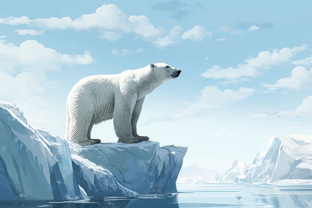 Polarbear stands on edge wildlife outdoors iceberg.