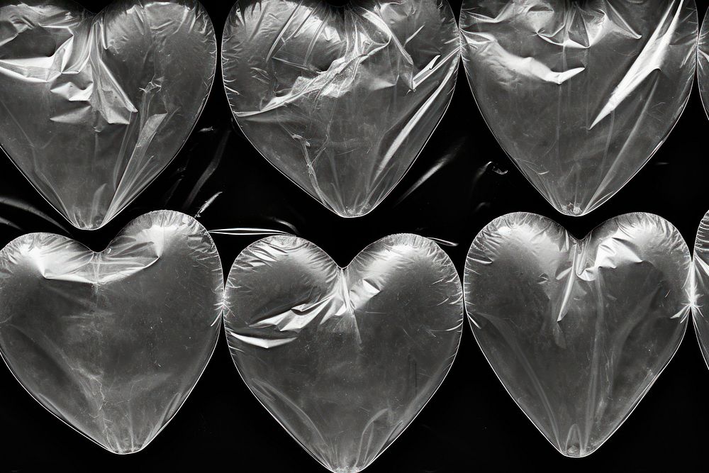 Plastic wrap with heart patterns backgrounds black background monochrome.