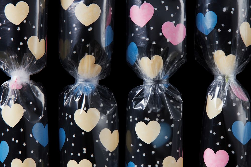 Plastic wrap with heart patterns celebration drinkware container.