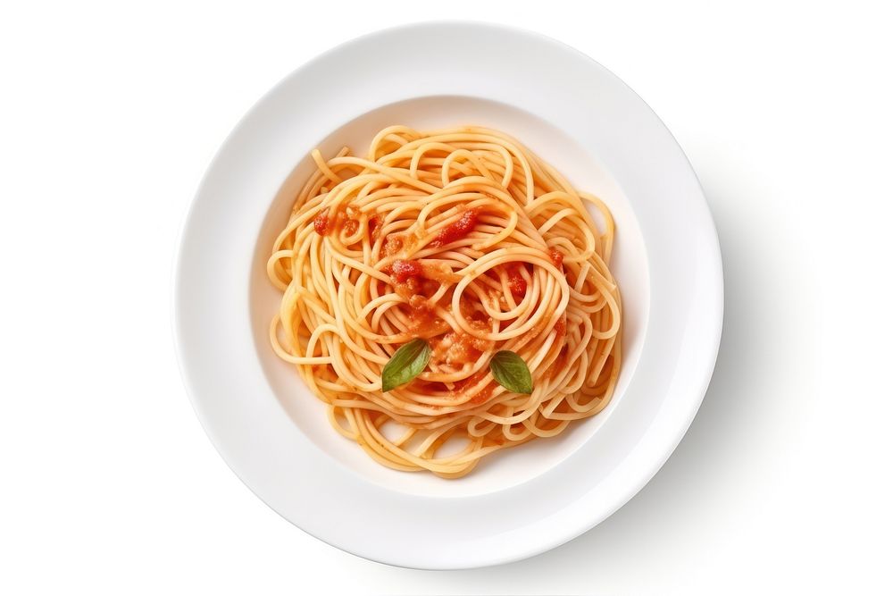 Spaghetti pasta white plate food meal dish.