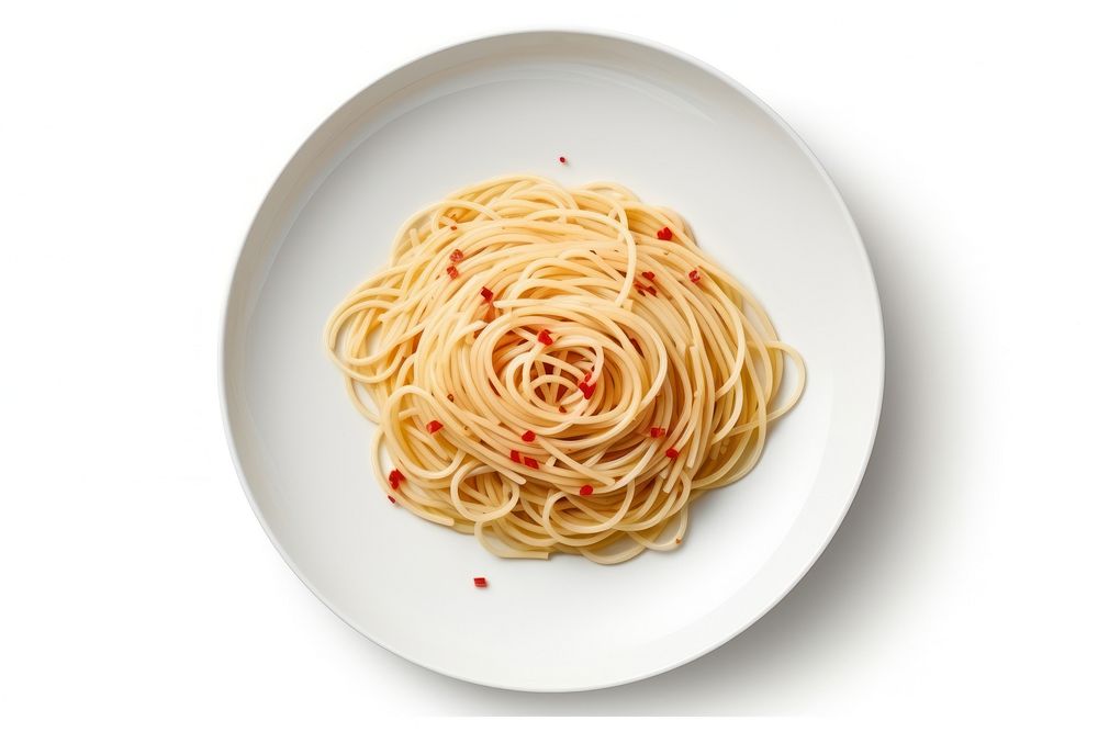 Spaghetti pasta white plate food noodle white background.