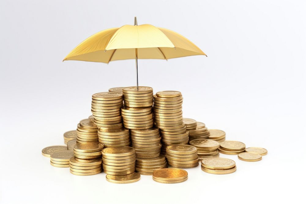 Umbrella covering stack of coins umbrella money gold.