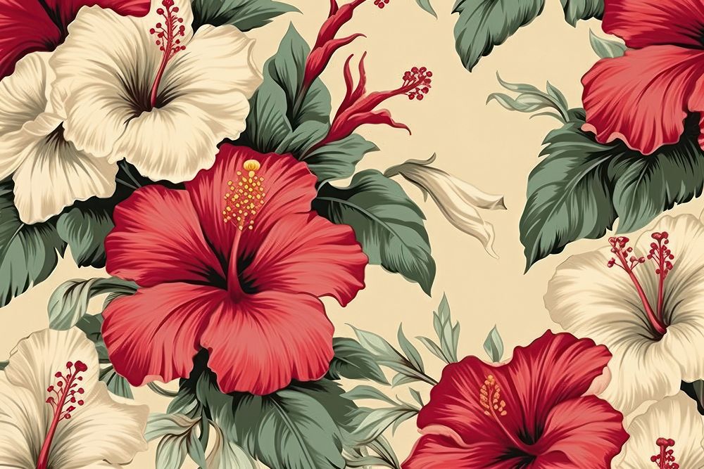 Vintage Hawaiian hibiscus pattern flower plant.
