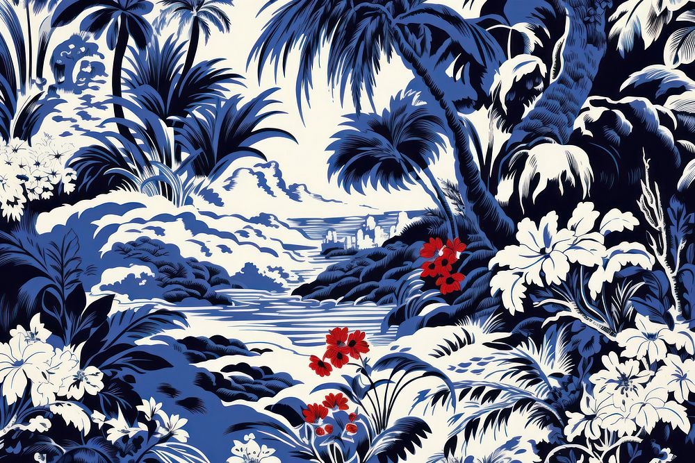 Vintage Hawaiian jungle pattern outdoors nature.