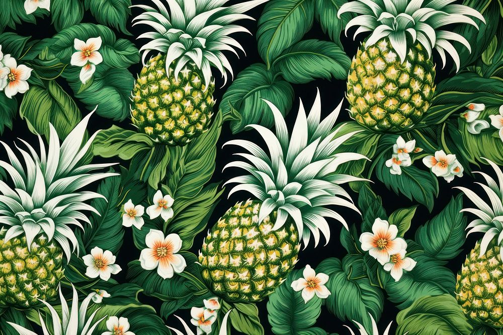 Vintage Hawaiian pineapples pattern plant fruit.