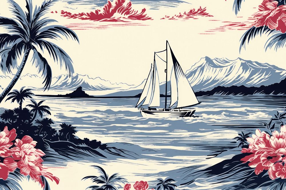 Vintage Hawaiian sailboat outdoors vehicle pattern.