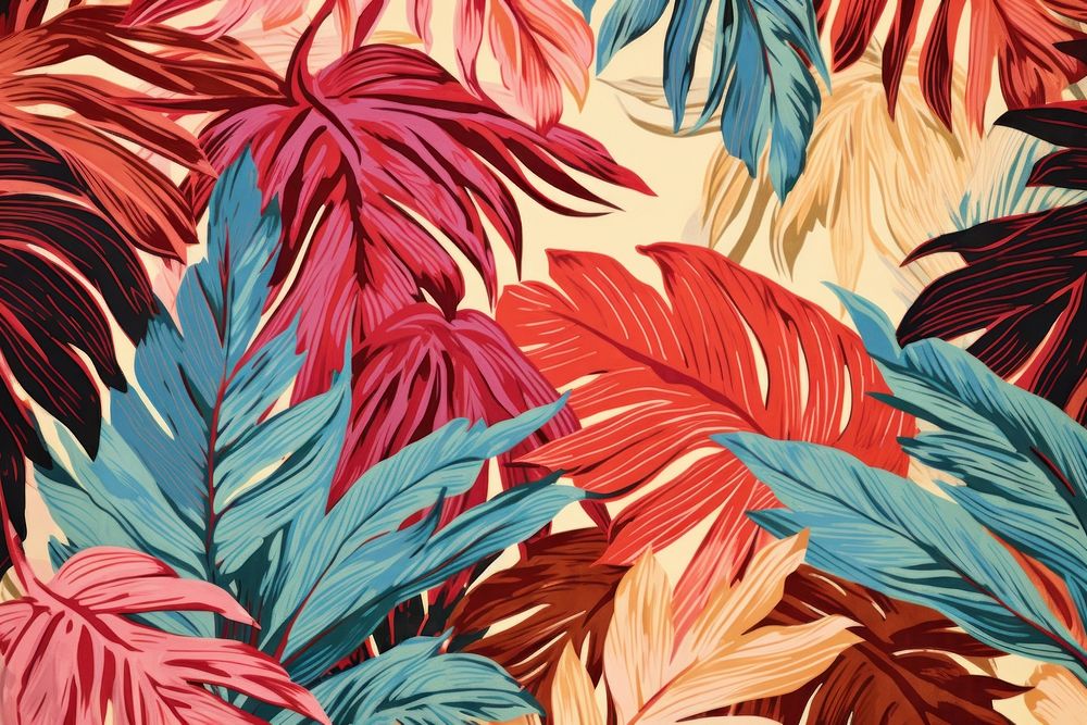 Hawaiian tropical leaves pattern tropics art.