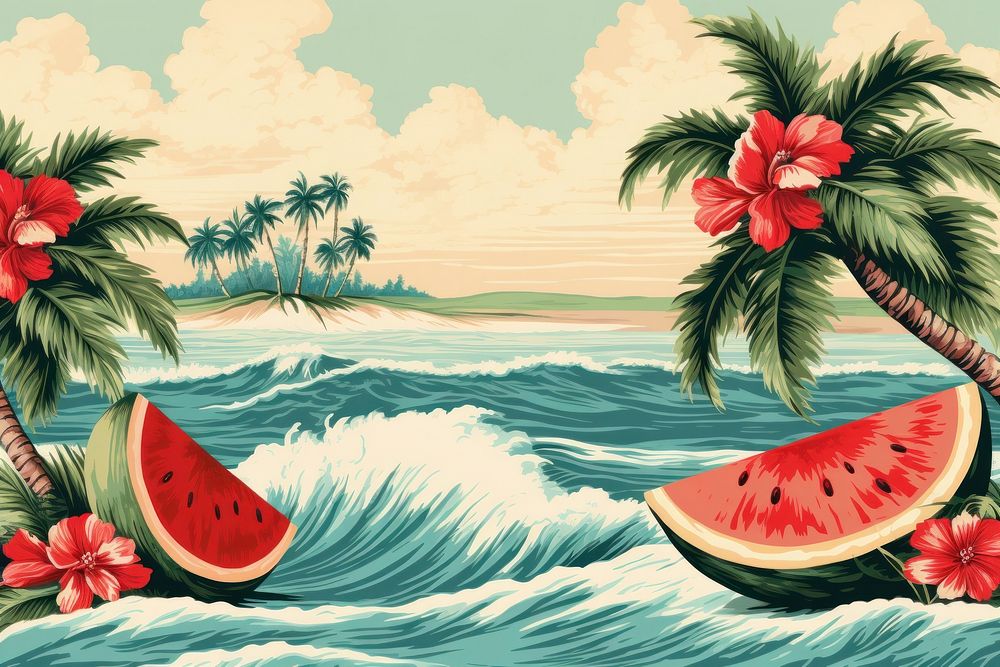 Watermelon Hawaiian vintage color summer sea outdoors.
