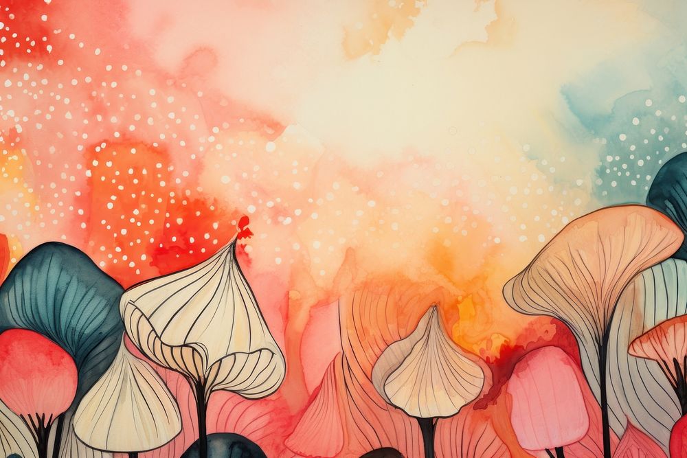 PNG Mushrooms backgrounds painting illustrated.