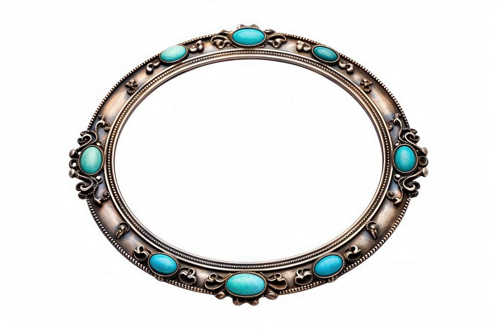 Circle turquoise frame vintage gemstone jewelry white background.