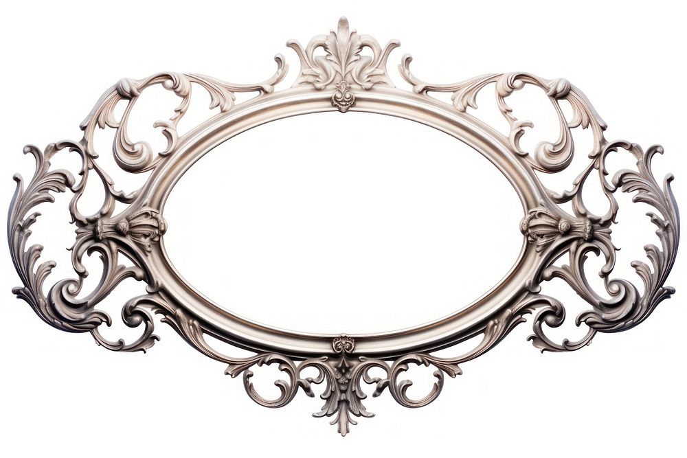 Aluminum oval frame vintage white background architecture accessories.
