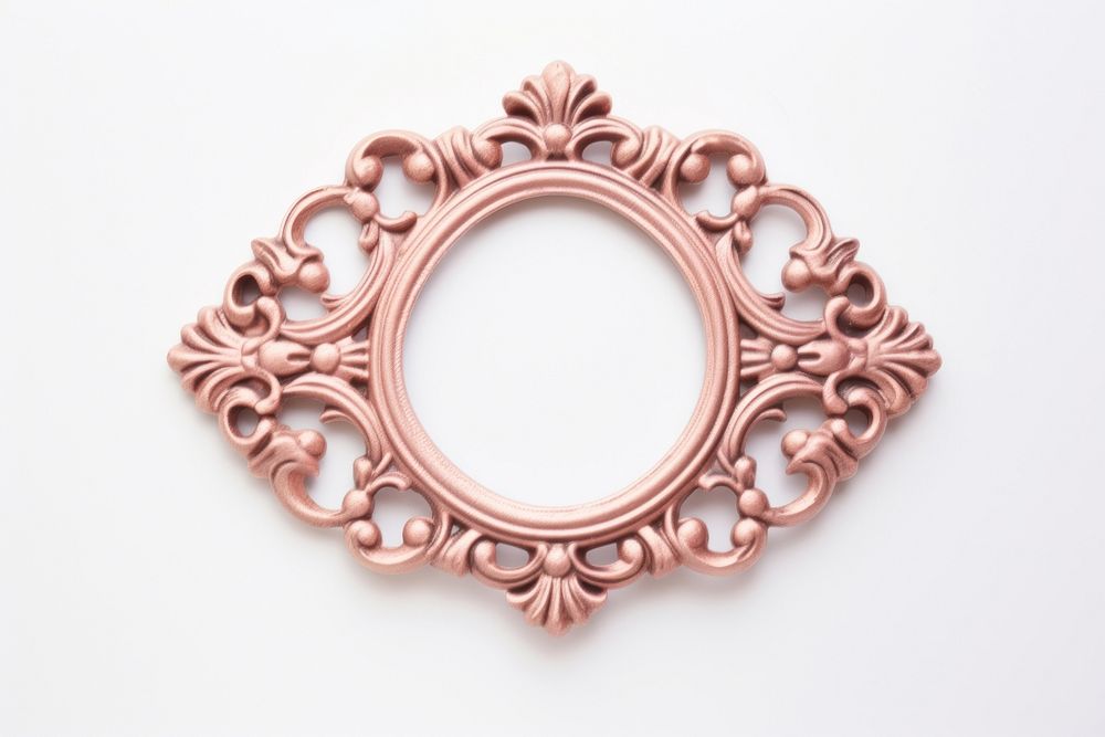 Rose gold rococo frame vintag jewelry locket white background.