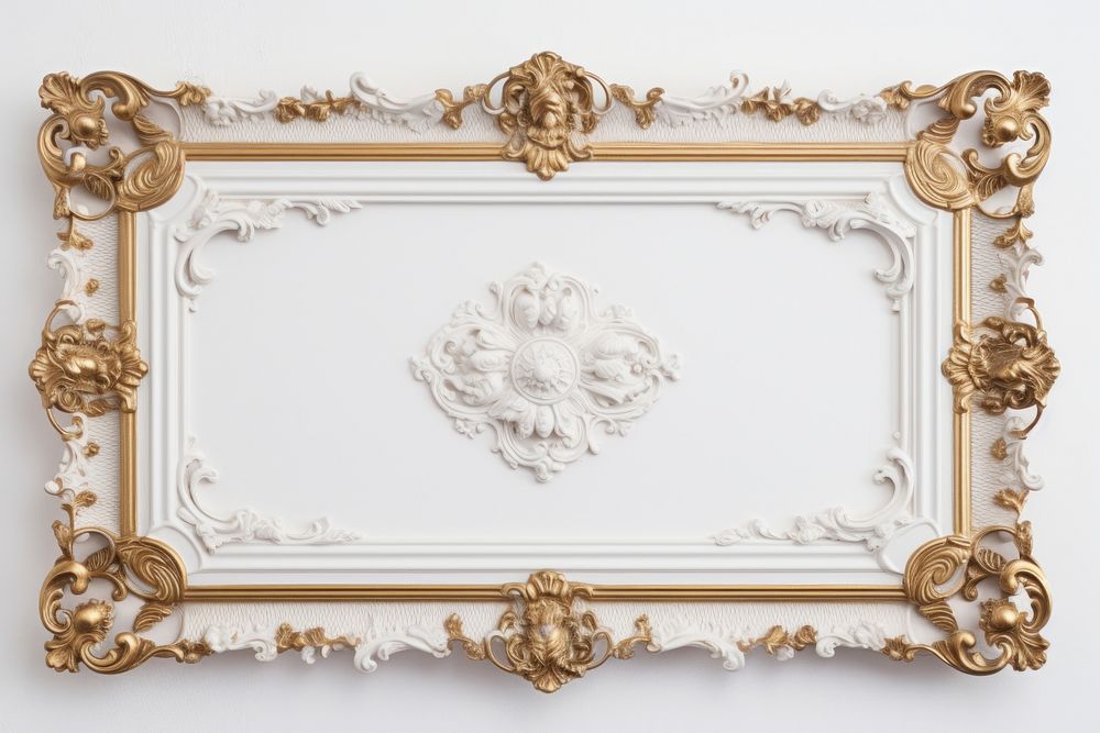 White and gold frame vintage white background architecture rectangle.
