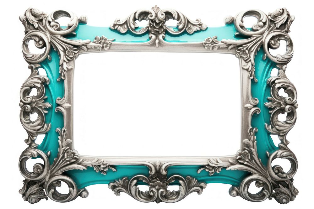 Turquoise and silver frame vintage white background architecture rectangle.