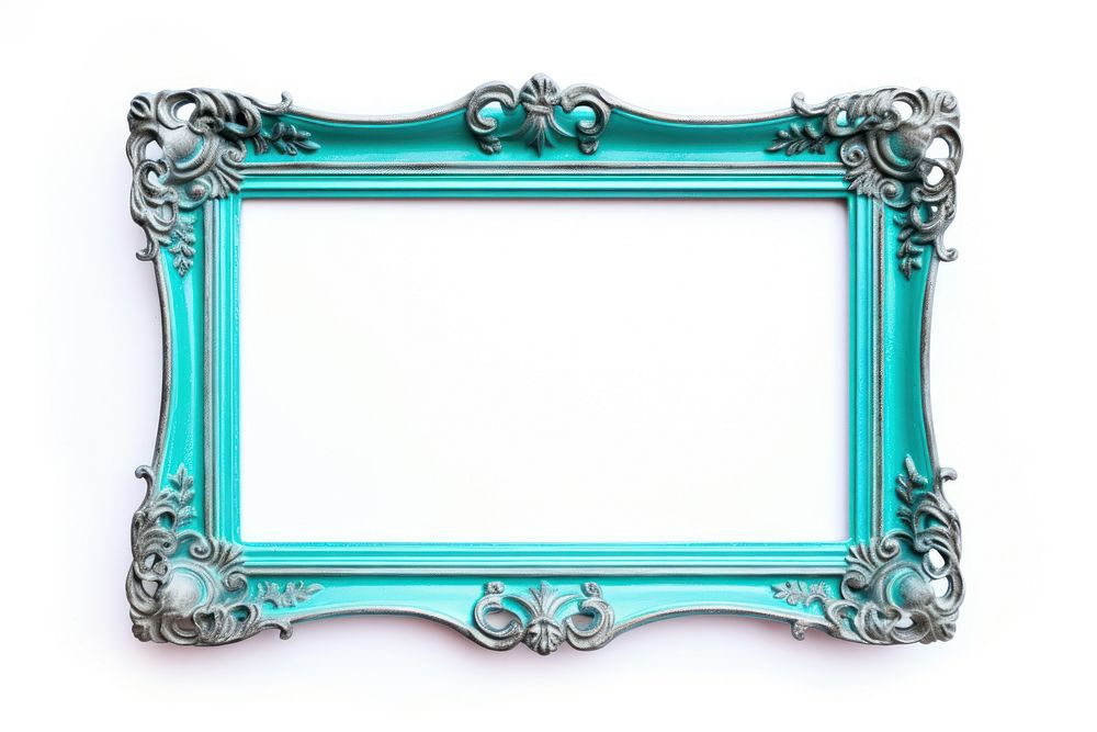 Turquoise and silver frame vintage white background rectangle letterbox.