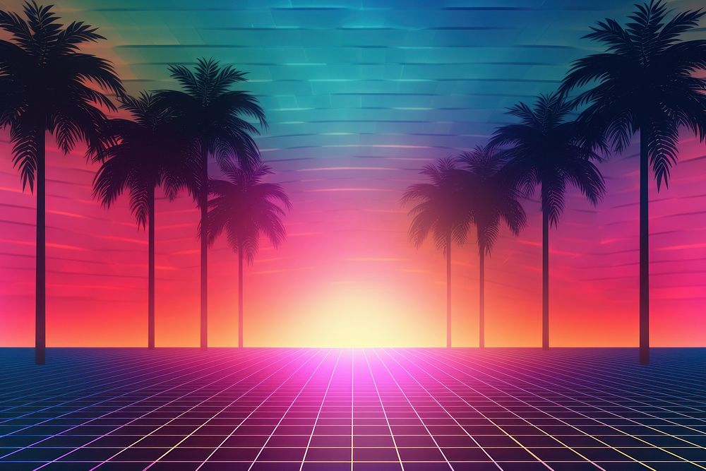 Retrowave sun and palm trees backgrounds outdoors nature.