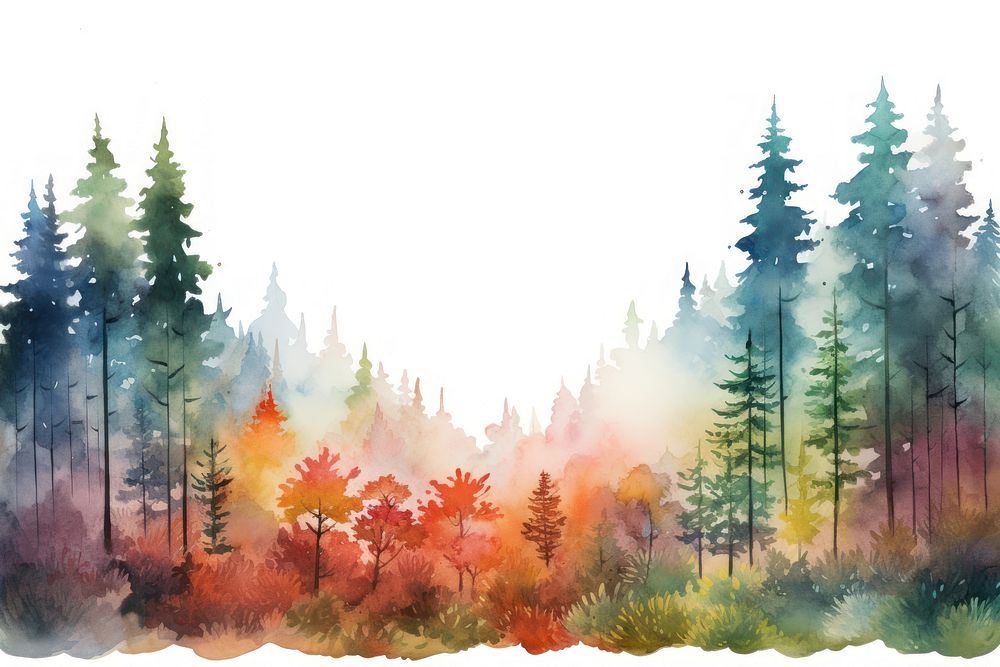 Watercolor forest border backgrounds landscape outdoors.