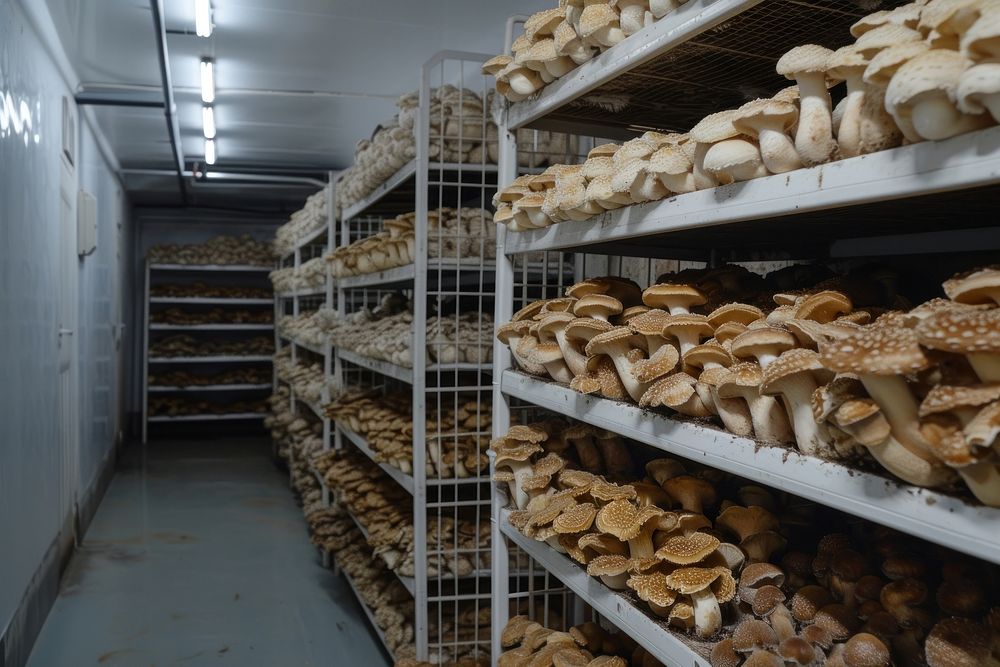 Mushroom cultivation factory bakery bread food.