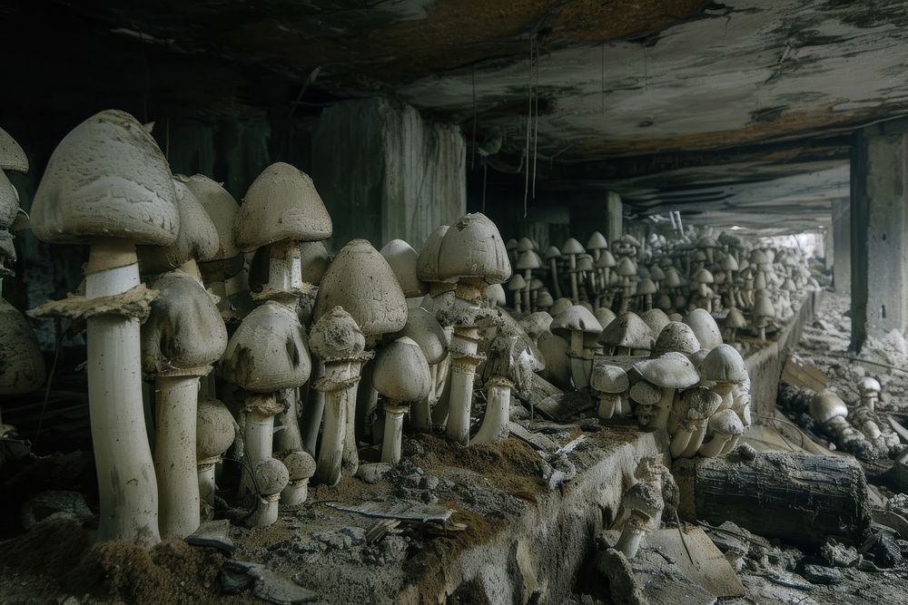 Mushroom cultivation factory fungus architecture abundance.