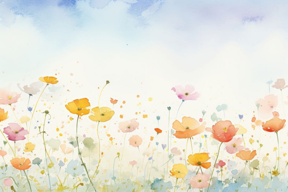 Flower field watercolor painting backgrounds outdoors.