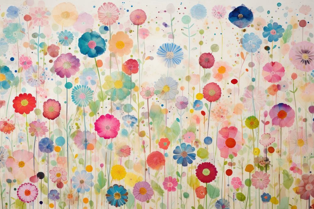 Flower field watercolor painting backgrounds pattern.