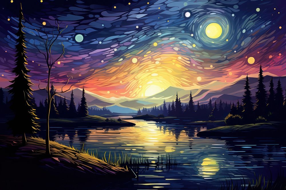 Galaxy background landscape outdoors painting.