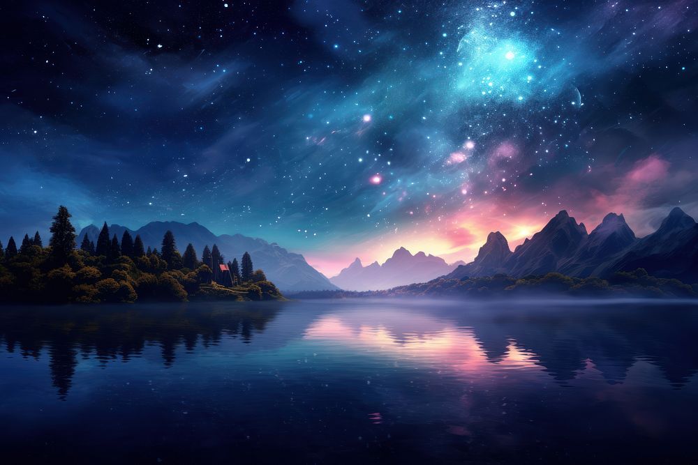 Galaxy background landscape panoramic outdoors.