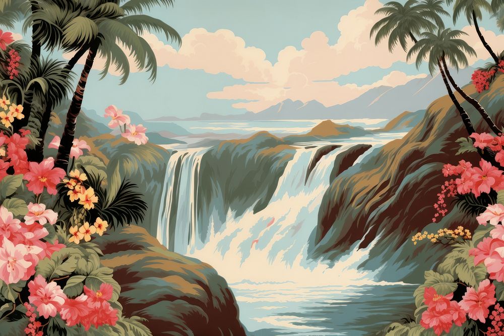 Hawaiian vintage color outdoors painting flowing.