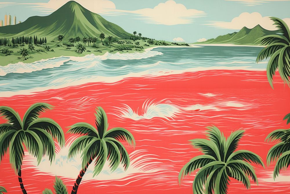 Hawaiian watermelon sea outdoors painting.