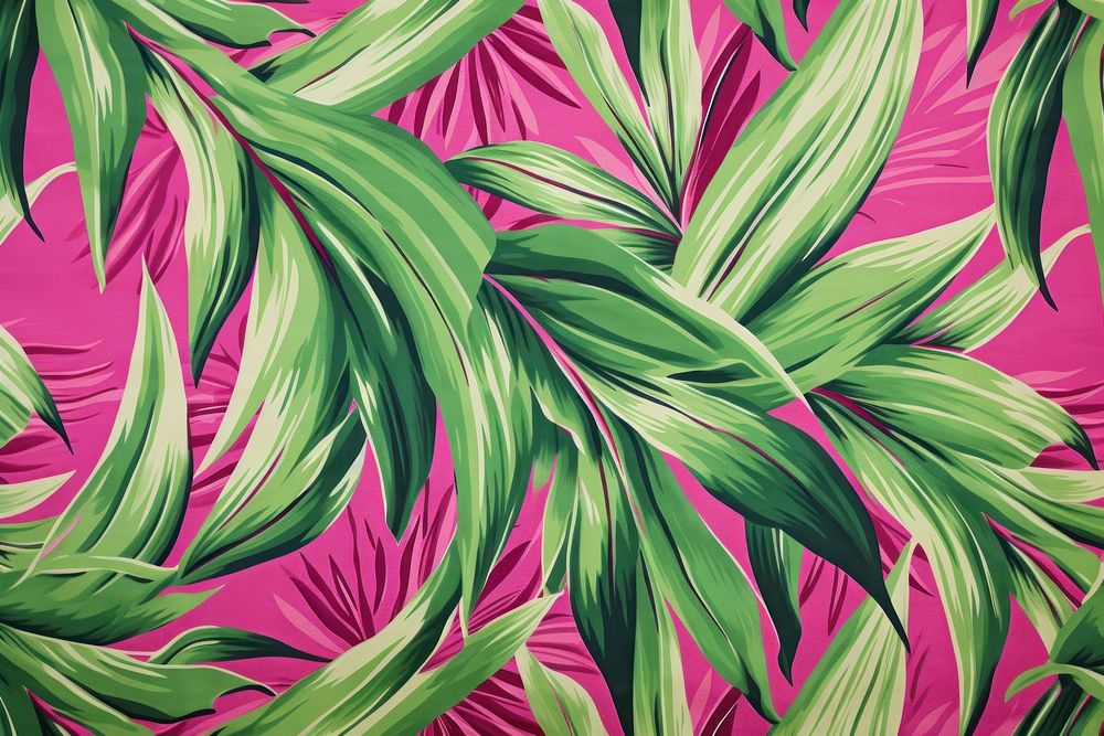 Hawaiian bamboo leaf pattern green pink.