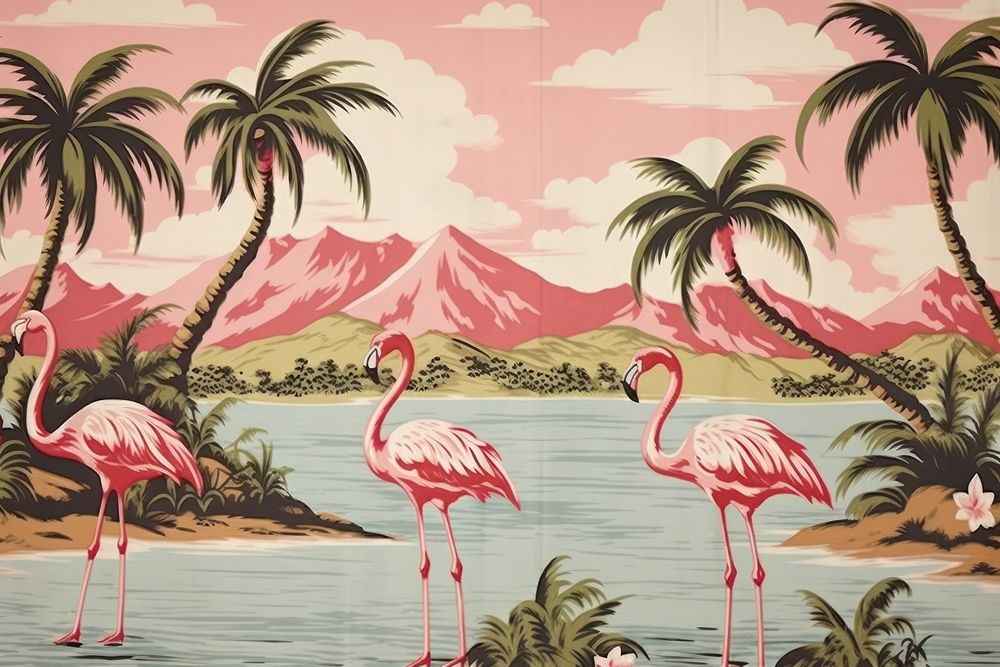 Hawaiian flamingo painting outdoors pattern.
