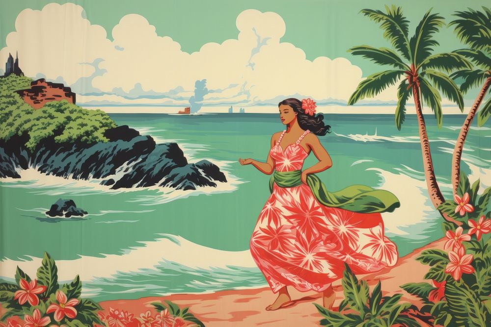 Hawaiian Hula Girl hula sea outdoors.