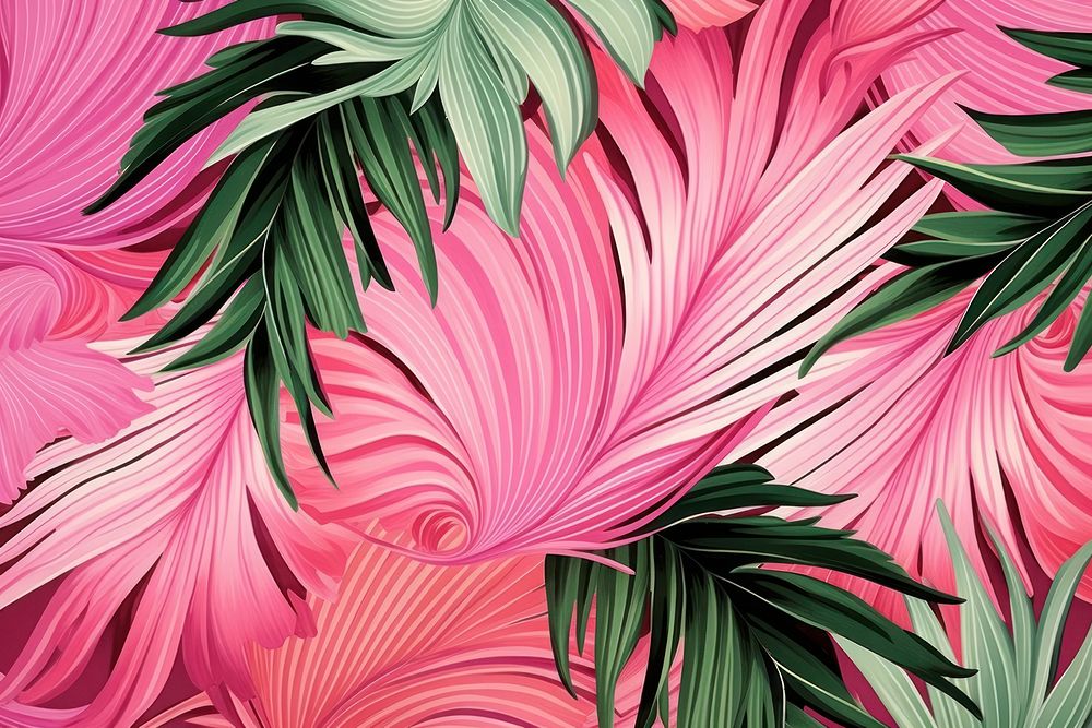 Hawaiian palm leaf pattern green pink.