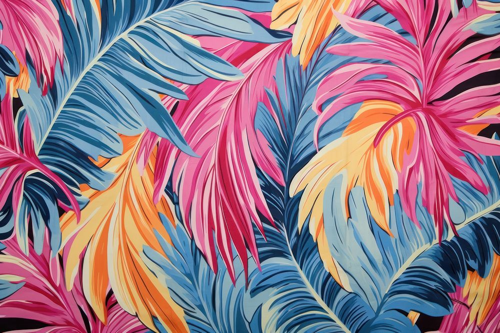 Hawaiian palm leaves pattern yellow pink.