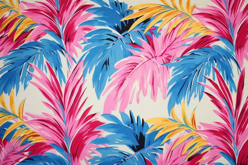 Hawaiian palm leaves pattern yellow pink.