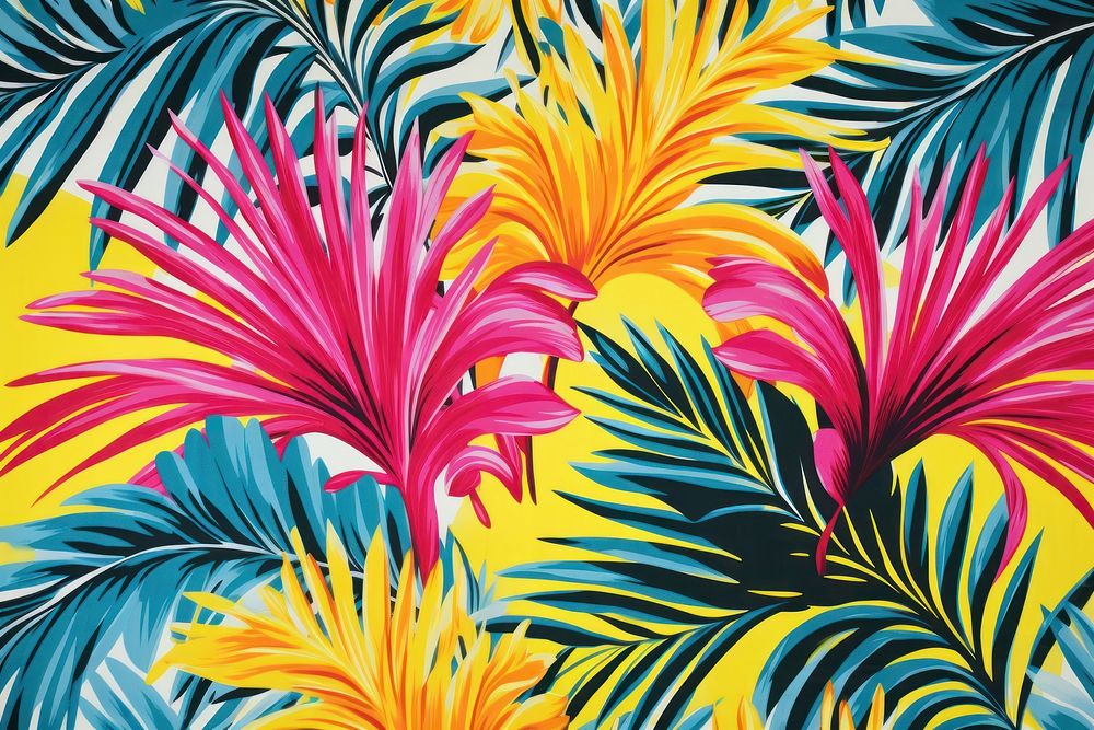 Hawaiian palm leaves pattern yellow plant.