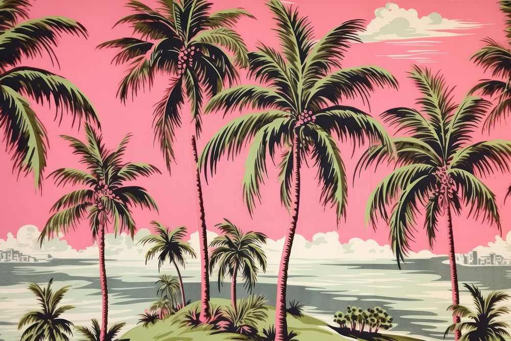 Hawaiian palm trees outdoors painting pattern.