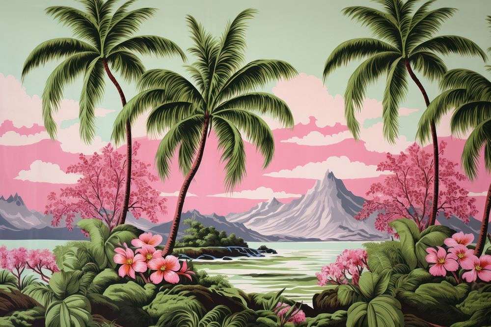 Hawaiian palm trees landscape outdoors painting.