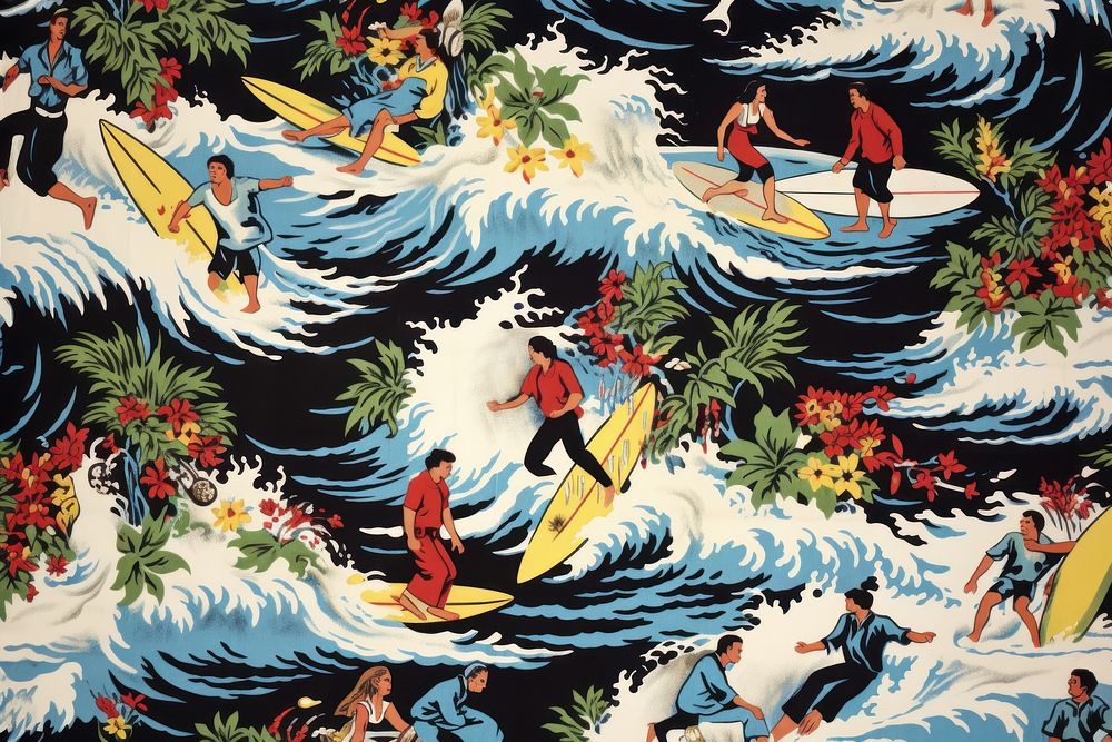Hawaiian people surfing sea pattern sports.