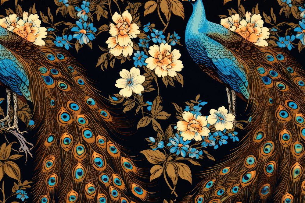 Hawaiian peacocks pattern bird art.