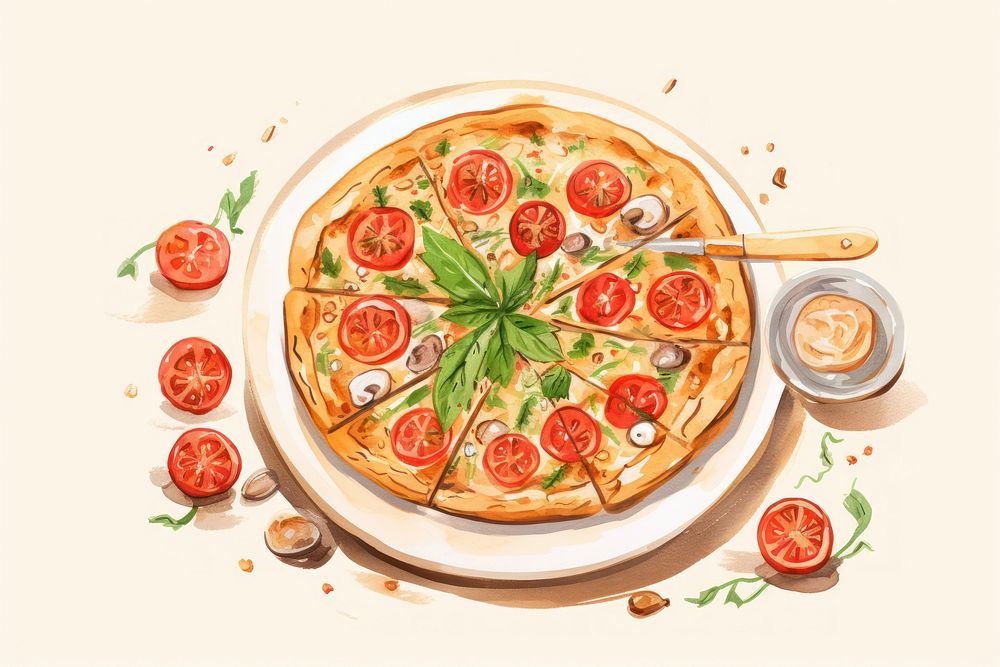 Italian pizza plate food meal.
