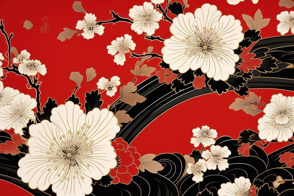 Kimono textile pattern flower wallpaper.