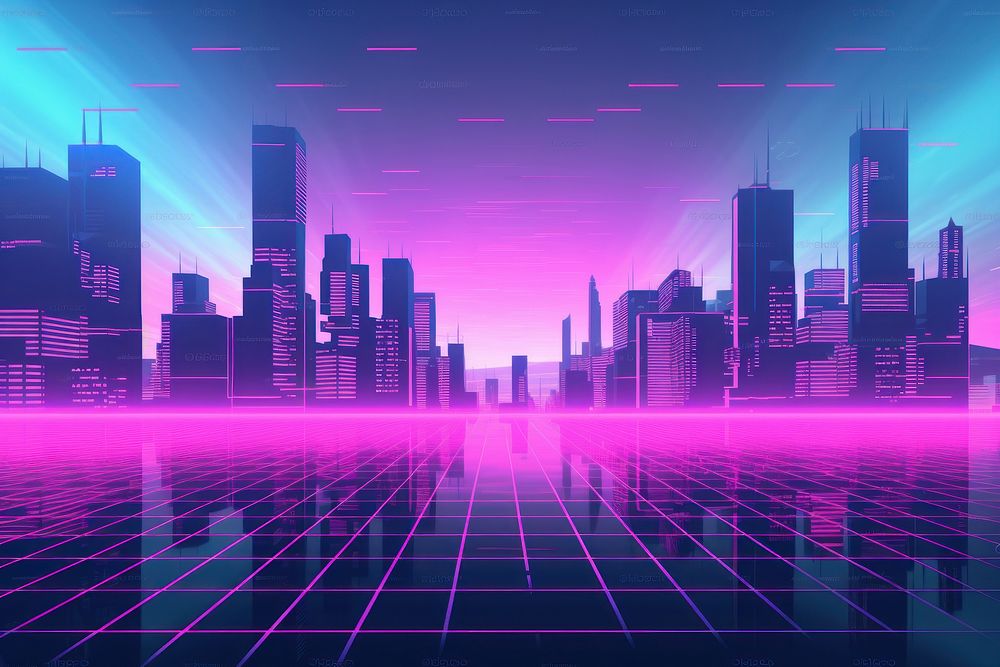 City vaporwave aesthetic architecture futuristic technology.