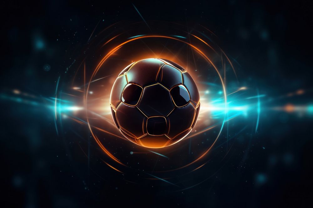 Football on dark background futuristic technology sphere.