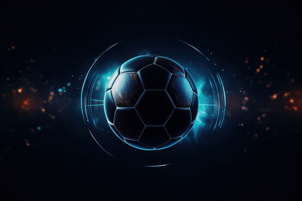 Football on dark background futuristic technology abstract.