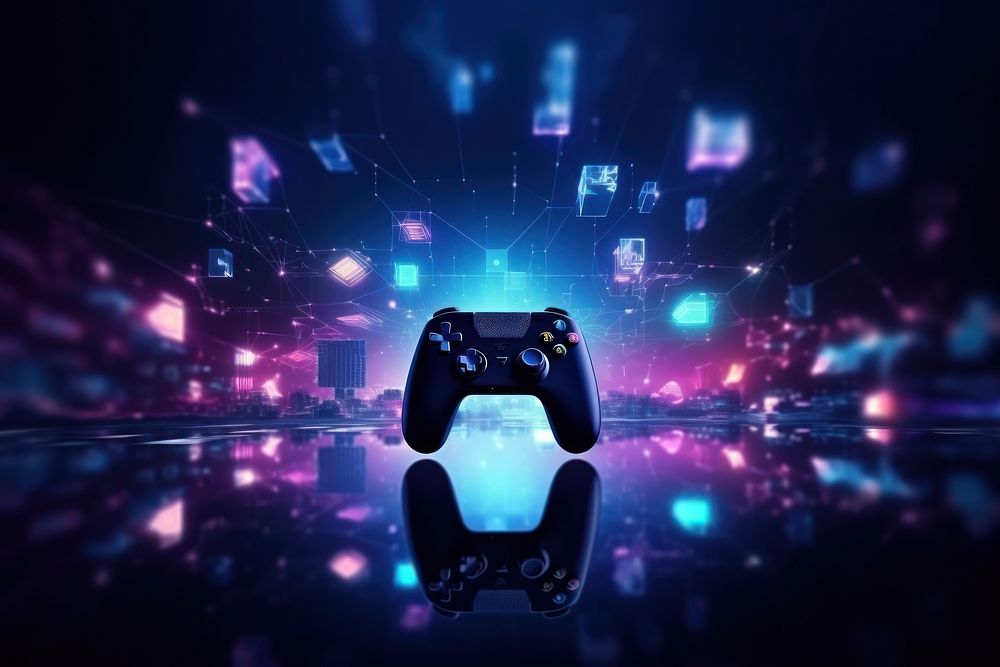 Video games on dark background technology illuminated electronics.