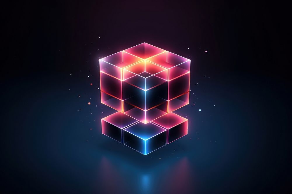 Isometric cube on dark background futuristic technology abstract.